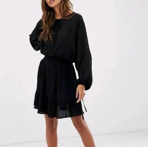 Asos Boho Batwing Sleeve Elastic Waist Short Black dress size medium